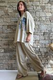 Lindin Linen Blend Crochet Flower Top Washed Sandstone